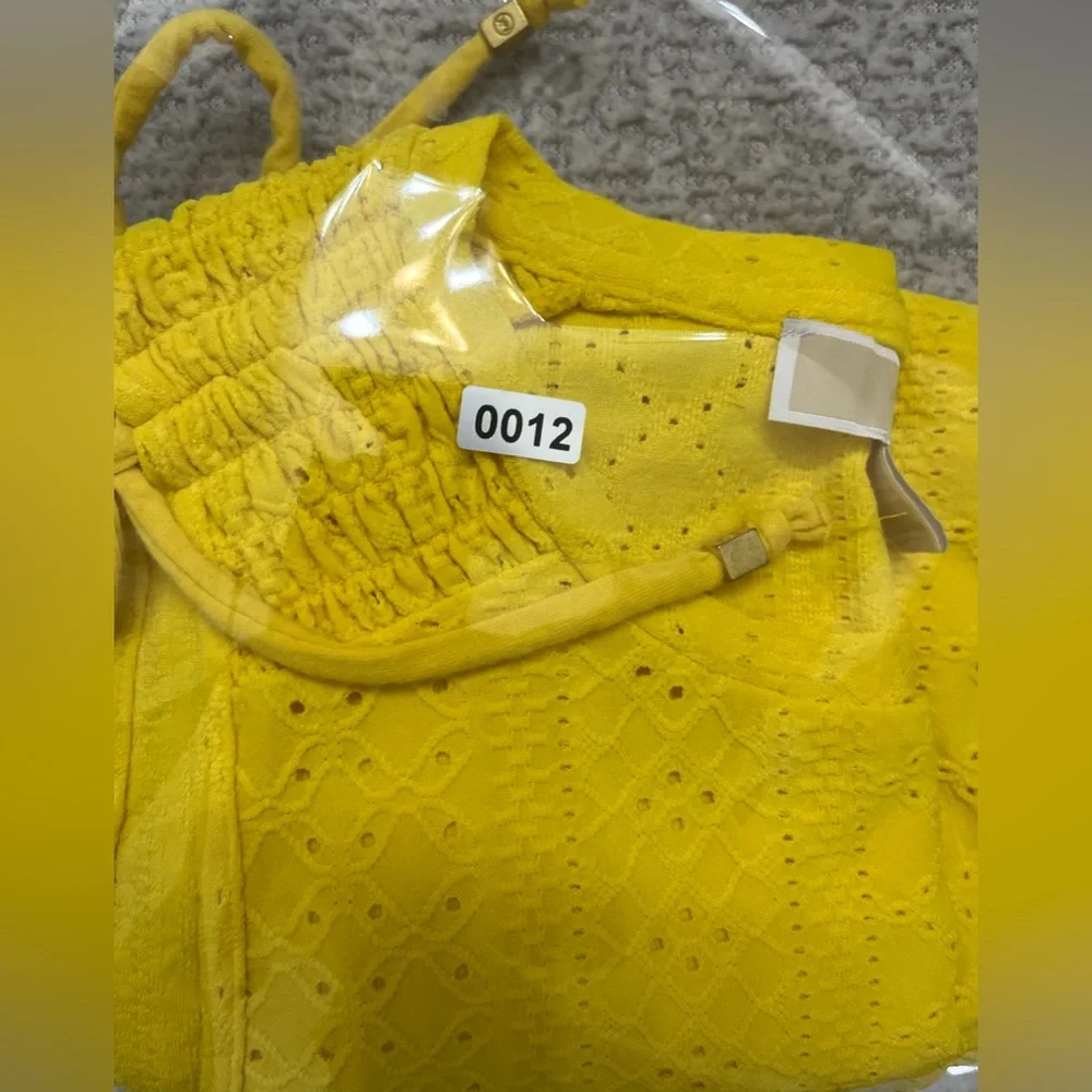Michael Kors Vibrant Yellow Eyelet Tops Women Size Small - Picture 10 of 10